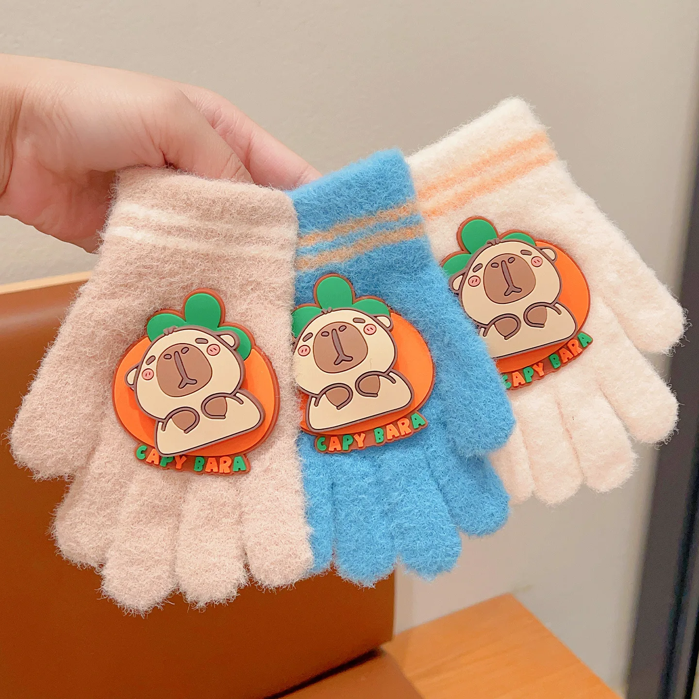 

For Capibara gloves - new style, winter and autumn collection, flip-up half-finger cover, warm and protective gift for children