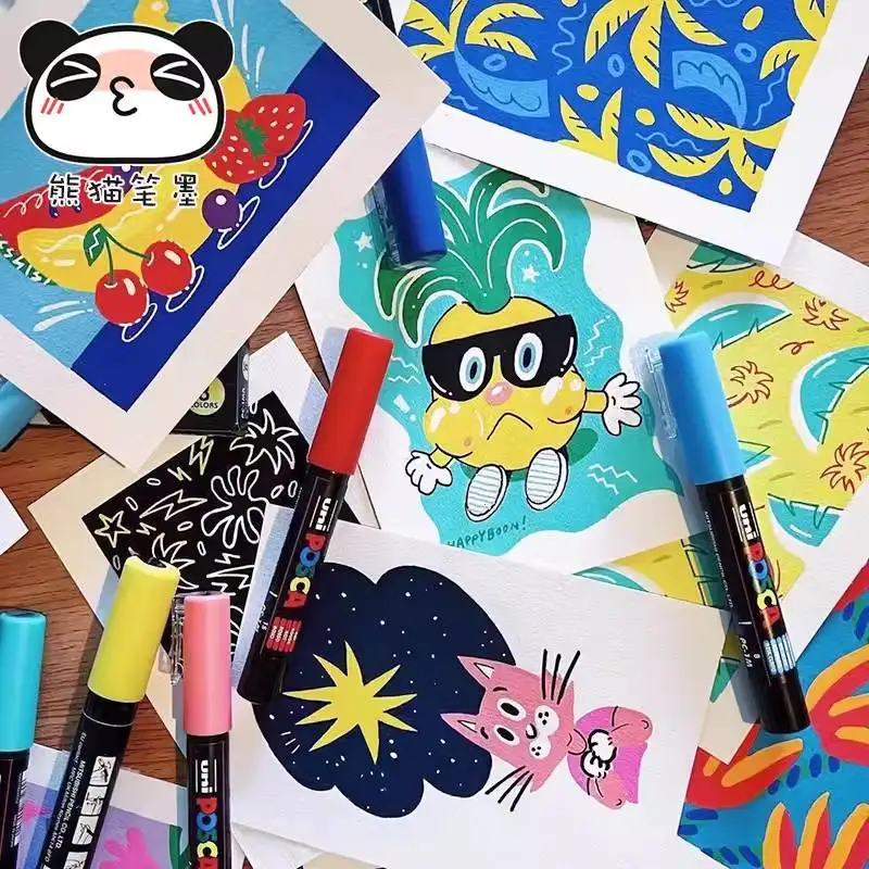 

Оригинальные японские маркеры Uni POSCA, набор 8 цветов, PC-5 м, ширина линии 1,8 ~ 2,5 мм, перманентная живопись граффити, канцелярские маркеры