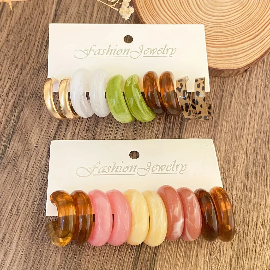 Bohemian Acrylic Thick C-shaped Hoop Earrings Fashion Colorful Resin Earring Set Women\'s Summer Beach Party Jewelry