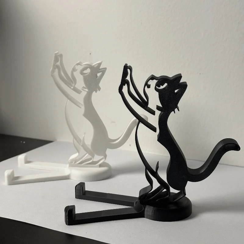 Abstract Hollow Line Cat Phone Stand Minimalist Kitty Shaped Desk Tablet Holder Cute Animal Sculpture Cell Phone Support