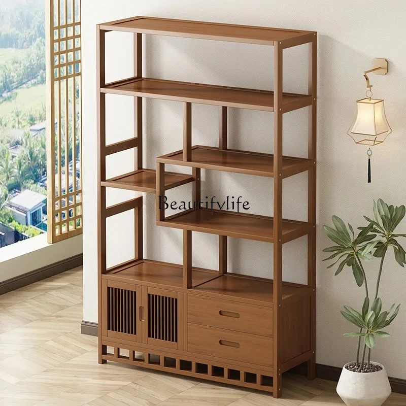 

new Chinese tea room rack tea display cabinet non-solid wood partition ornament