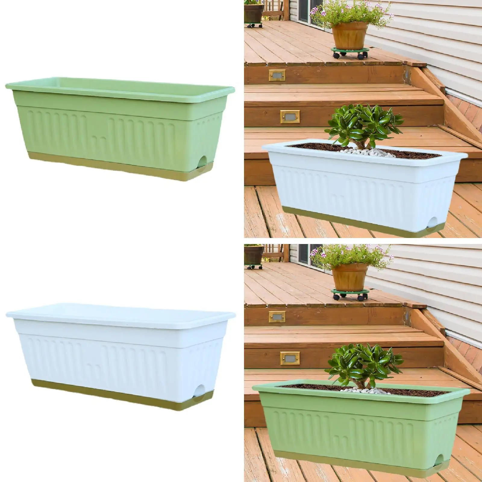 Flower Pot with Drainage Holes Detachable Tray Outside Window Box Planter