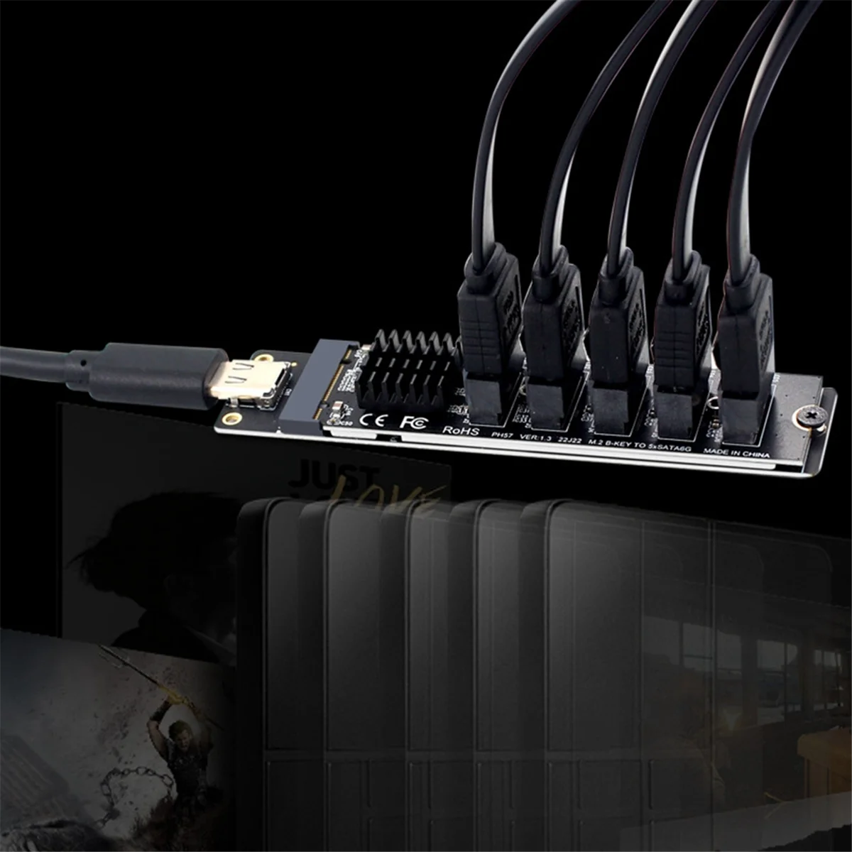 Карта адаптера TYPE-C на 5 портов SATA3.0 Riser Card JM575 + JMS580 SATA3 6 Гбит/с USB10G Корпус Сервер ПК Расширение компьютера