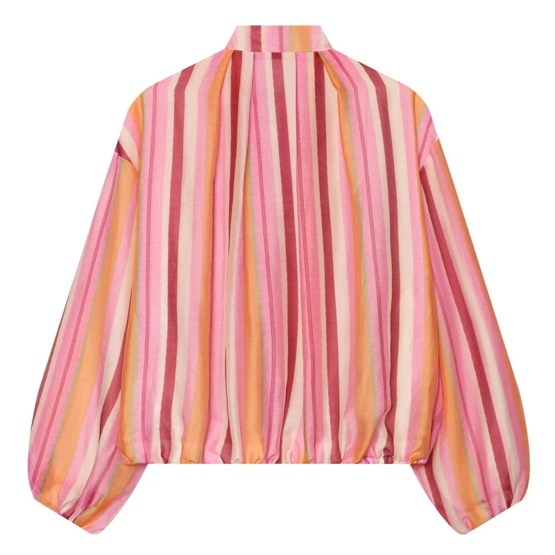 Gestreifte Damen-Cropped-Jacke, mehrfarbige Reißverschlussjacke für Damen, Herbst, lockere Passform, leichte Oberbekleidung, Damen-Langarm-Oberteil – Detail 8