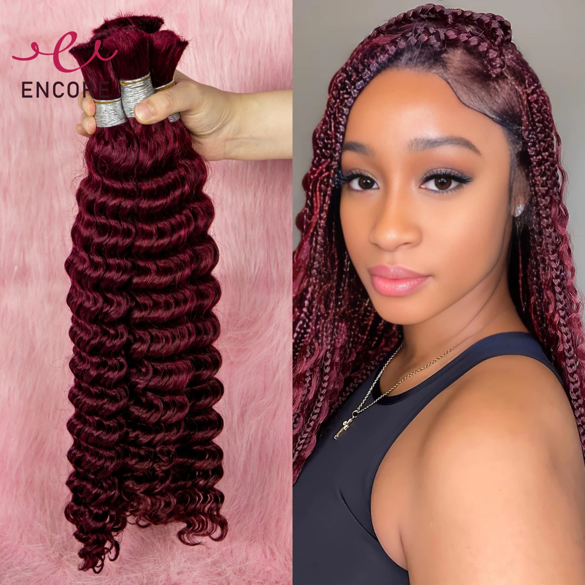 

26 28 Inch Deep Wave Human Hair Bulk for Boho Braiding No Weft 100% Virgin Hair Curly Burgundy Braiding Hair Bundles Extensions