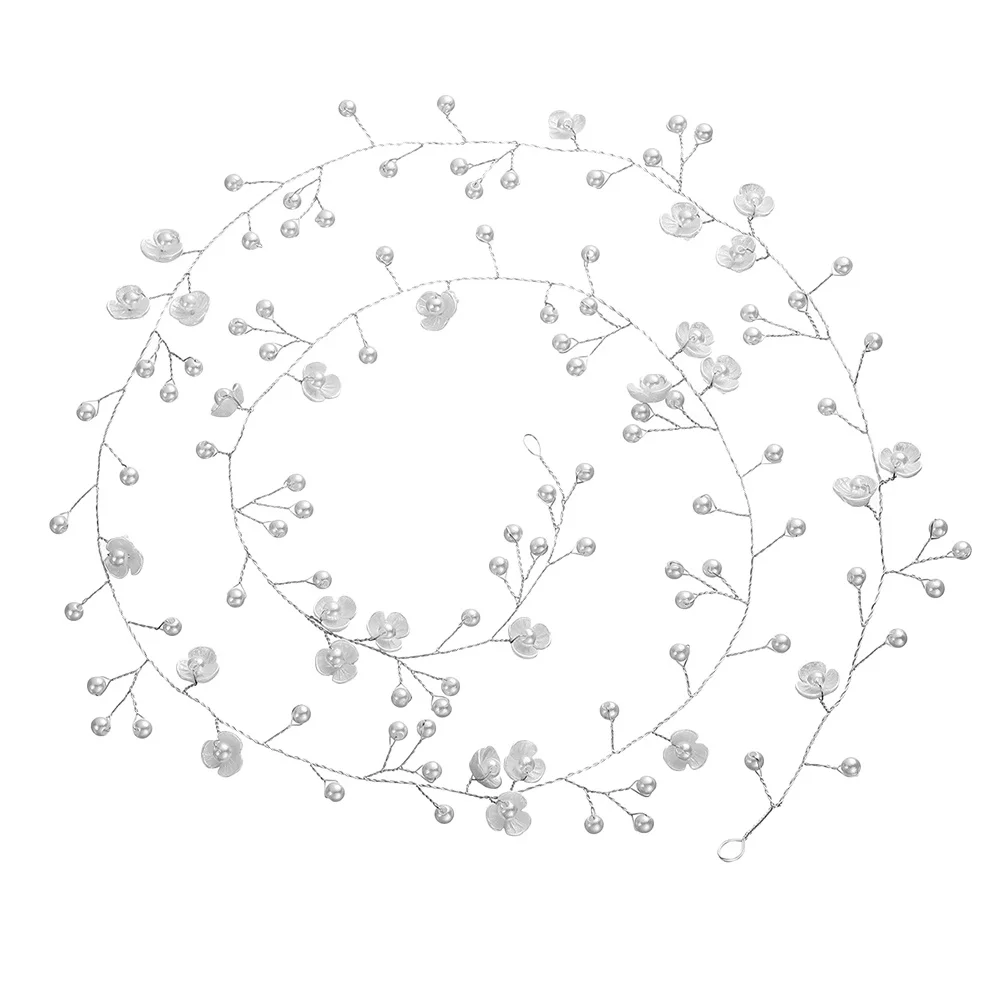 100 سنتيمتر لؤلؤة الزفاف هيرباند الزفاف خوذة الفضة شل زهرة الأسلاك النحاسية الشعر الكرمة عقال الزفاف غطاء الرأس الطرف