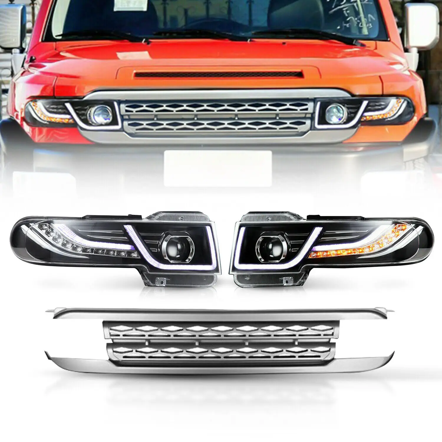 

LE-STAR4X4 Offroad Accessories Body Kit Headlights with Front Grille Assembly for FJ Cruiser 2007-2018customcustom