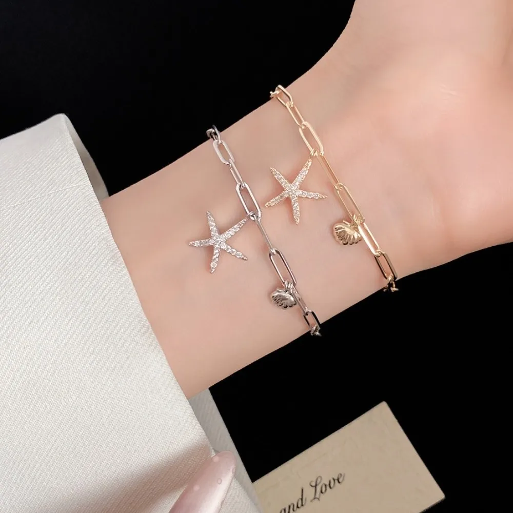 

Sea Series Metal Shell Starfish Bracelet Ornaments Adjustable Bohemian Shell Bangle High-end Pentagram Beach Hand Chain Women