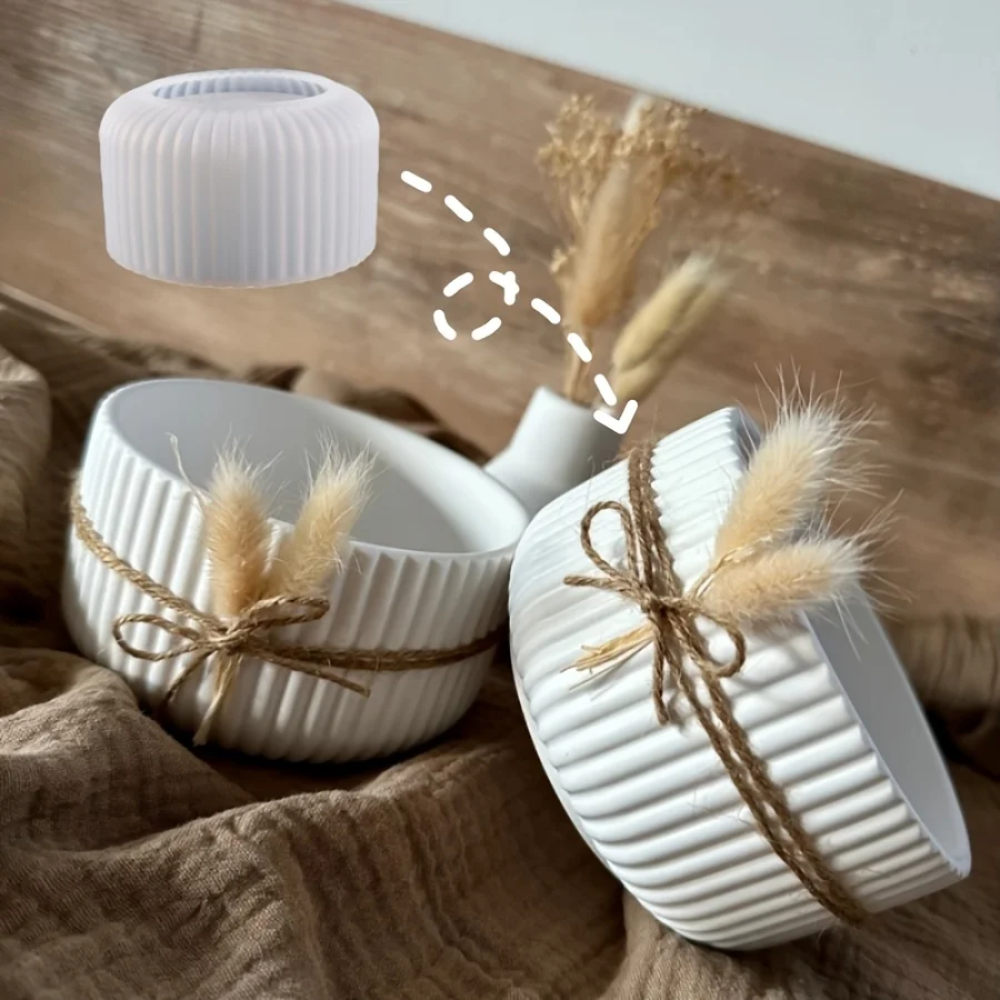 Resin Mold Large Striped Storage Box Ornament Mold Home Decoration Table Drip Glue Striped Candle Cup Storage Silicone Mold