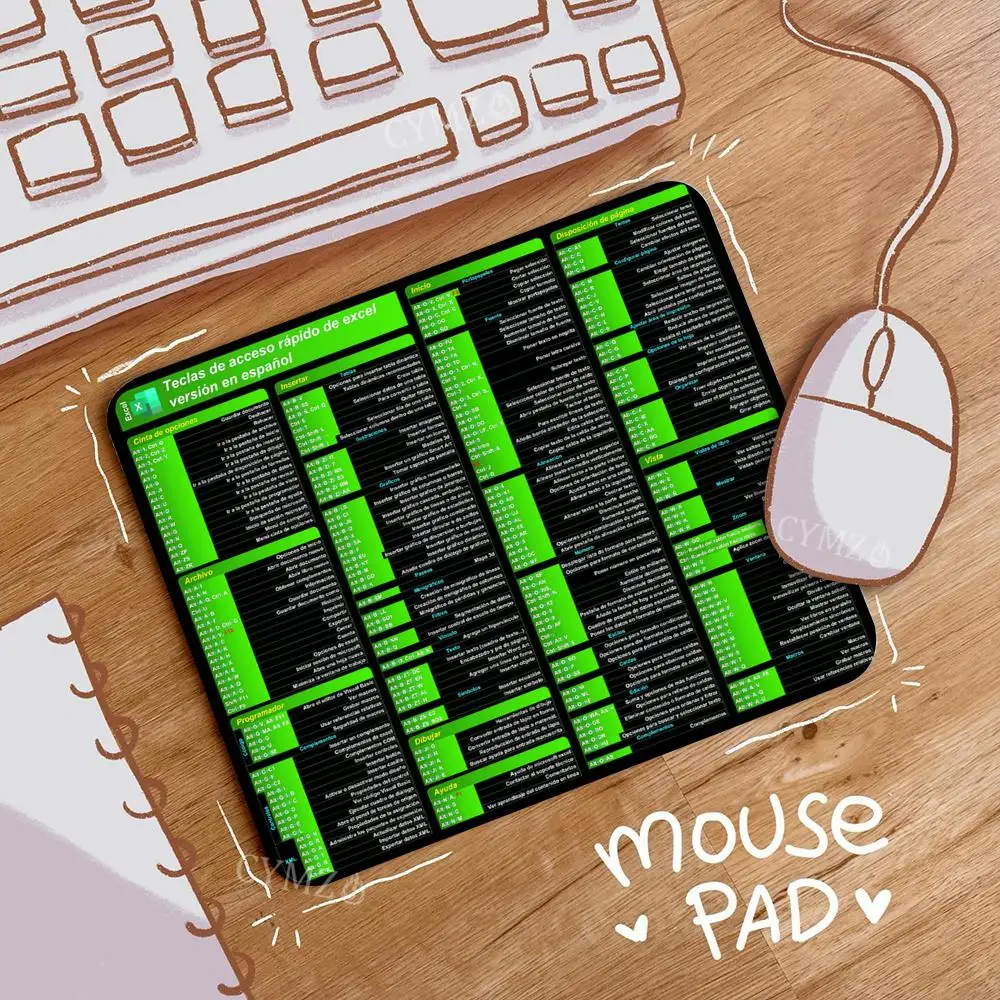 مفاتيح اختصار إسبانية Excel لوحة ماوس صغيرة 29X25CM حصيرة مكتبية طباعة عالية الدقة حافة مخيطة ملحقات مكتبية لوحة ماوس مكتبية
