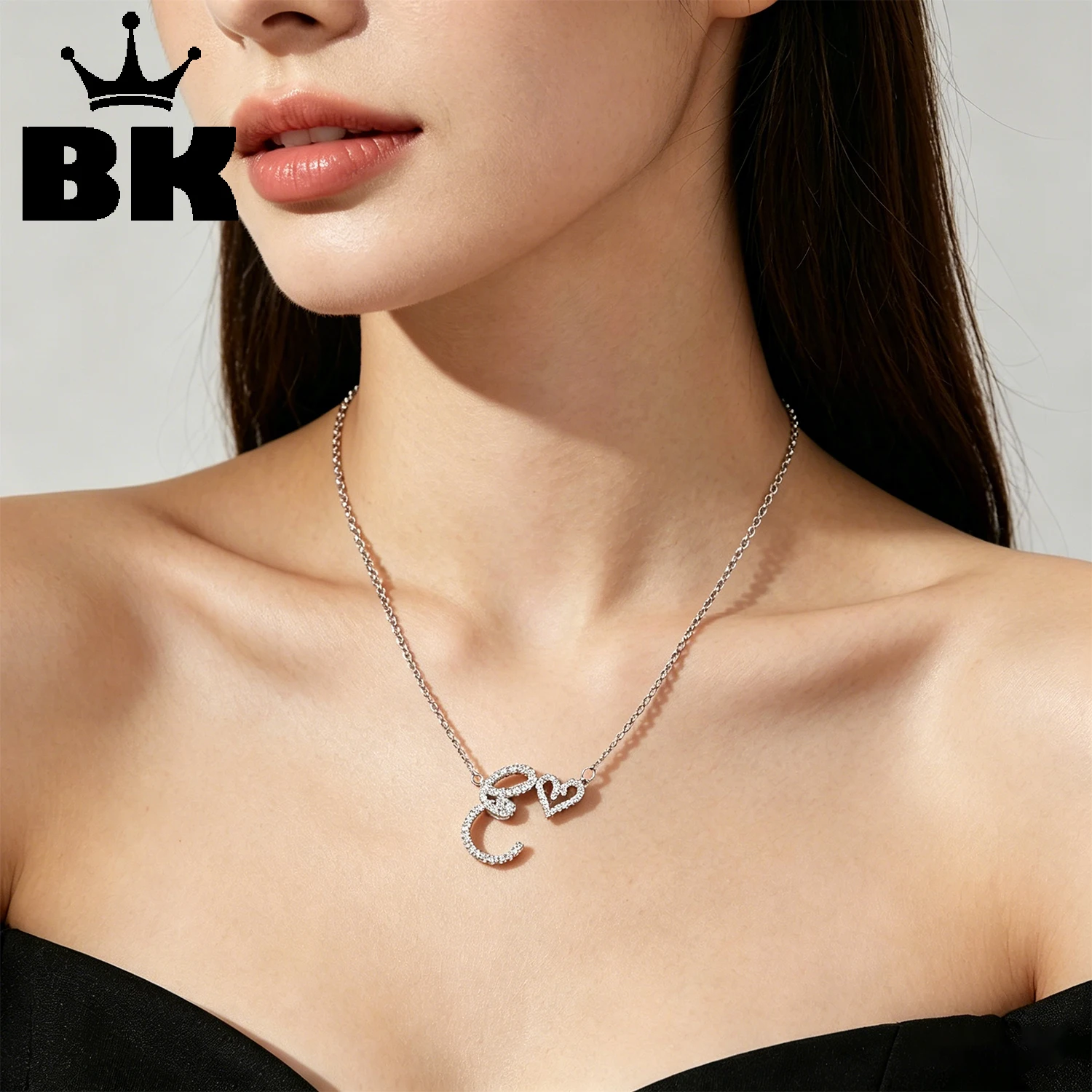 

THE BLING KING Tiny Heart Letter Choker Necklace Silver Plated 5A+ Zircon Romantic Gift for Girlfriend Birthday Anniversary