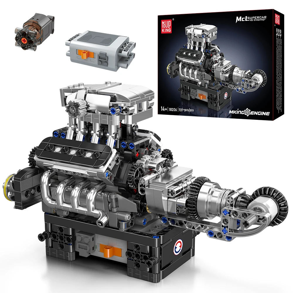 Mould King 10206 Der motorisierte Supersportwagen V8-Motor Baustein-Set Technisches Auto-Motor-Bausteine-Set Kinder Weihnachtsgeschenk