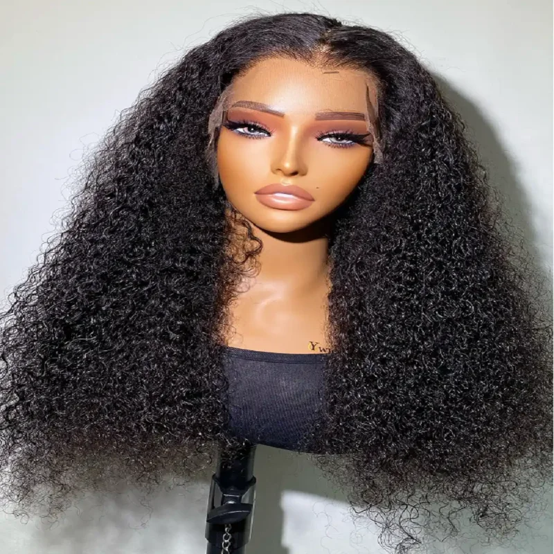 

Natural Black Soft Glueless 26“Long 180Density Kinky Curly Lace Front Wig For Women With BabyHair Preplucked Daily Cosplay