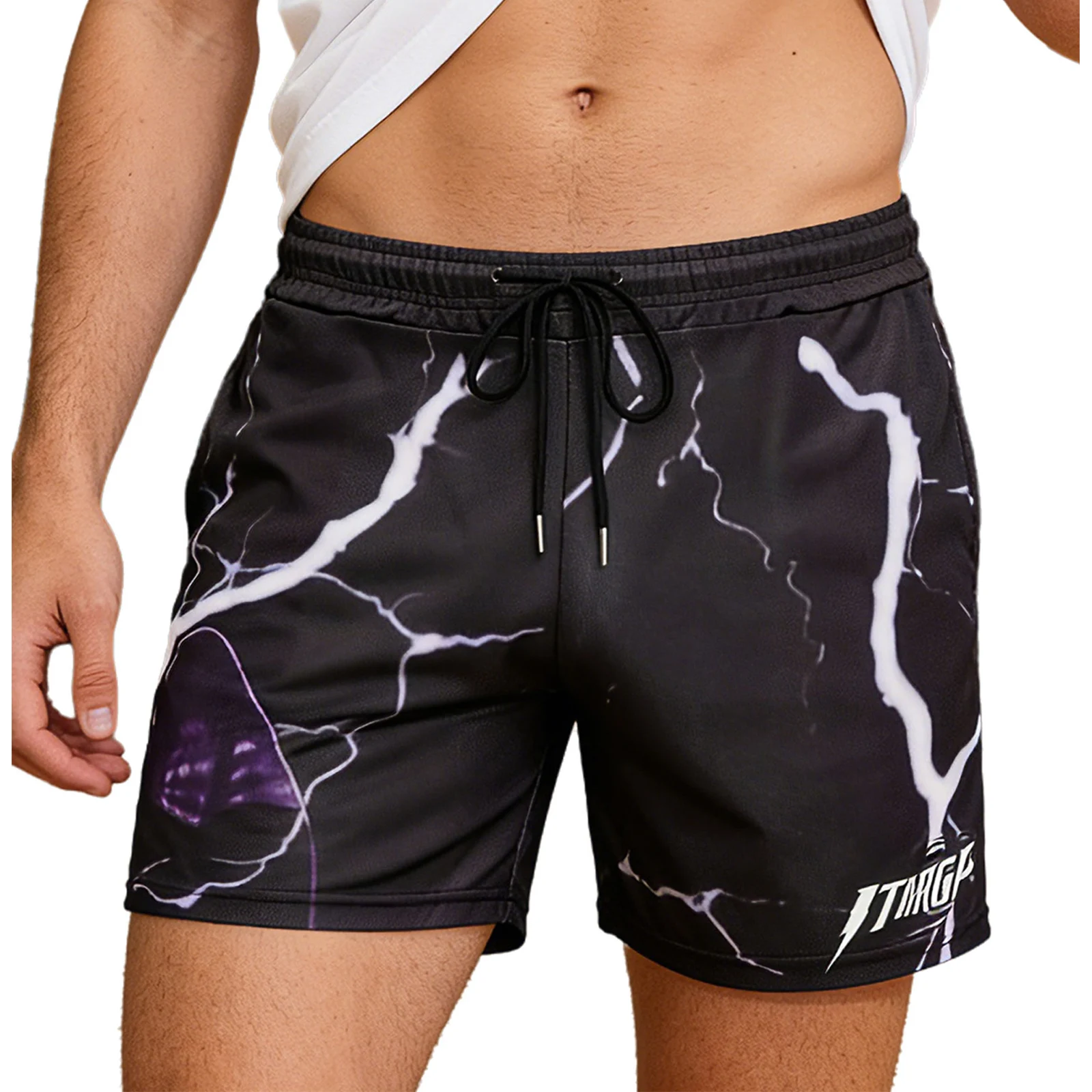 

Мужские быстросохнущие спортивные шорты с эластичным поясом на шнурке, шорты с принтом и карманами для фитнеса, бега, тренировок, плавания, пляжа