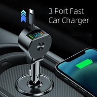 PD30W Retractable Car Charger 3 in 1 Fast Car Phone Charger USB C Car Charging Adapter for iPhone Huawei Xiaomi Samsung