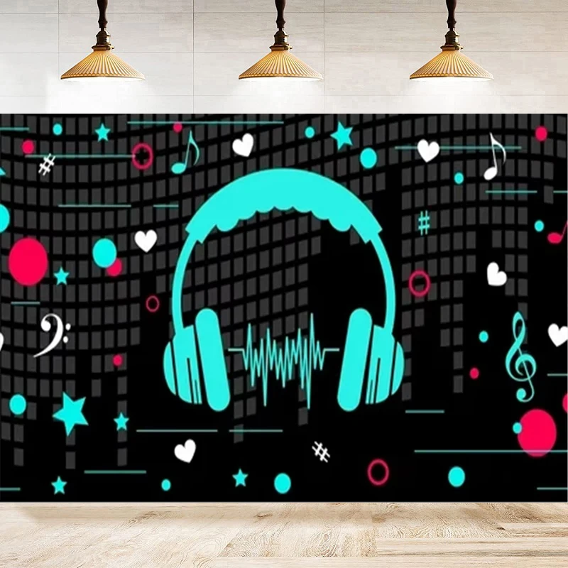 Popular Musical Theme Photography Backdrop Happy Birthday Party Background Kids Adults Birthday Musical DJ Cake Table Decoration