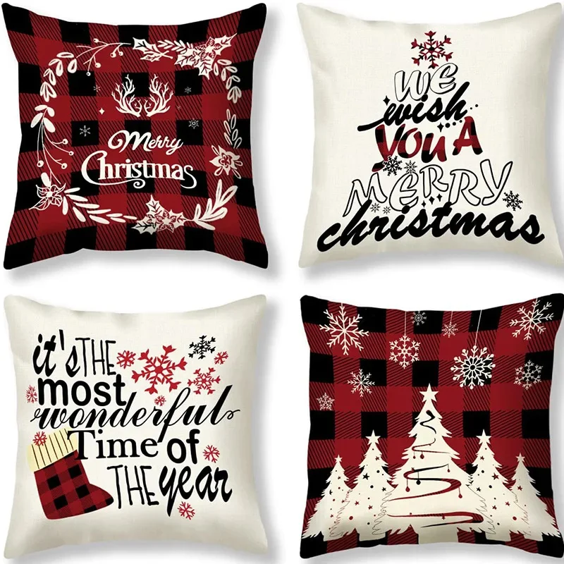 2025 New Christmas Eve Winter Snowflake Snowman Linen Pillowcase Home Living Room Cushion Cover