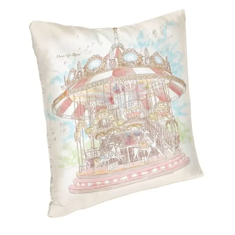 Pastel Circus Carousel Cushion Cover Double Side 3D Print Amusement Park Floor Pillow Case Sofa Cool Pillowcase Home Decoration