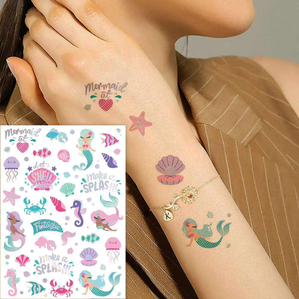 

1 Sheet Mermaid Temporary Tattoo Sticker Flower Waterproof Tattoo Body Art Fake Tattoo for Woman