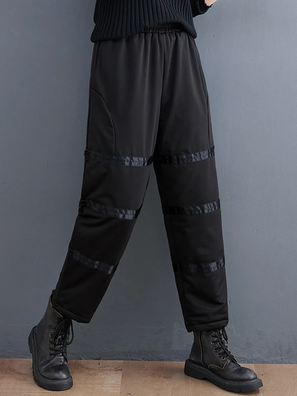 Pantalones de algodón Thiened, pantalones holgados con farol Harlan para mujer, pantalones informales elásticos de cintura alta para invierno, fibra de poliéster