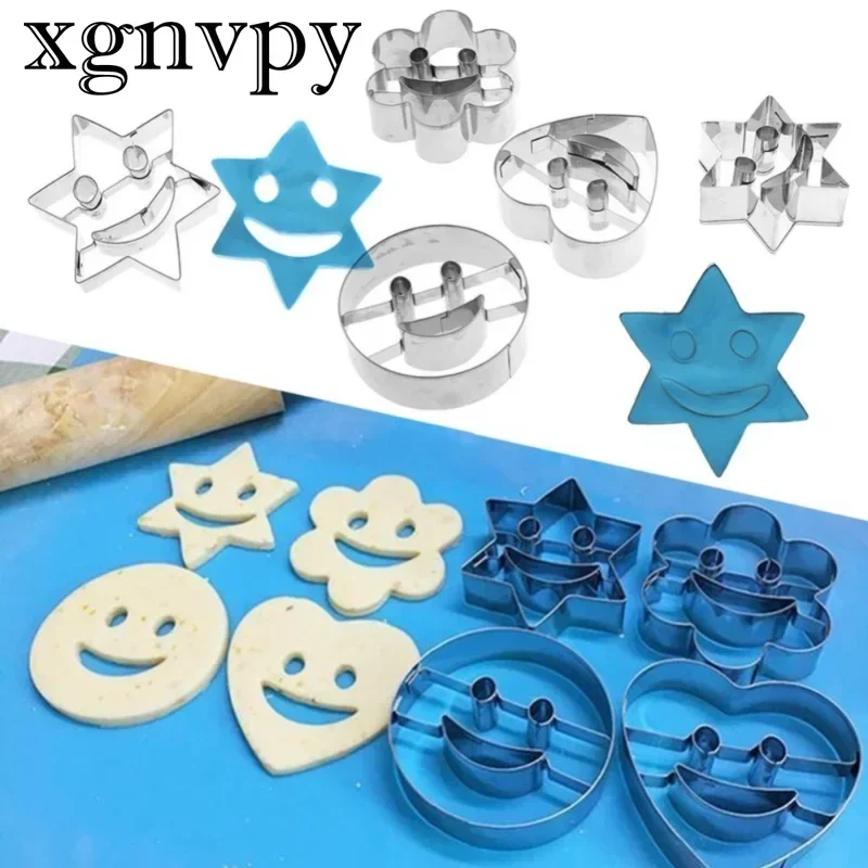 xgnvpy 4Pcs Set Baking Mold Stainless Steel Smile Face Biscuit Cookie Cutter Cake Decorating Tools Kitchen Accessories