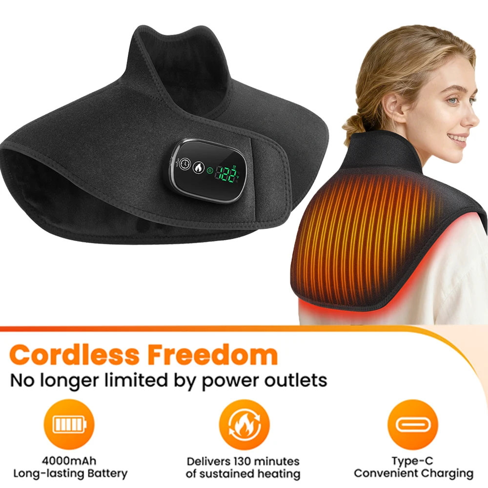 اللاسلكي التدفئة الكهربائية الكتف وسادة الرقبة 5 مستويات الحرارة الساخن ضغط عنق الرحم قابلة للشحن شال دافئ للاستخدام المنزلي مكتب #1