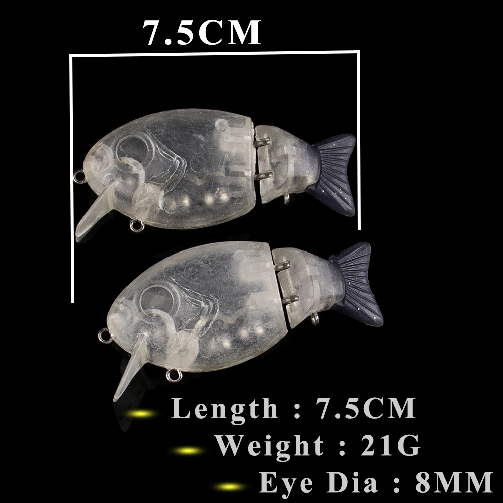 AYWFISH 7.5CM 21G Floating Artificial Segment Hard Bait Soft Tail Unpainted Wake Bait Swimbait Fishing Lure Blanks 10PCS / LOT