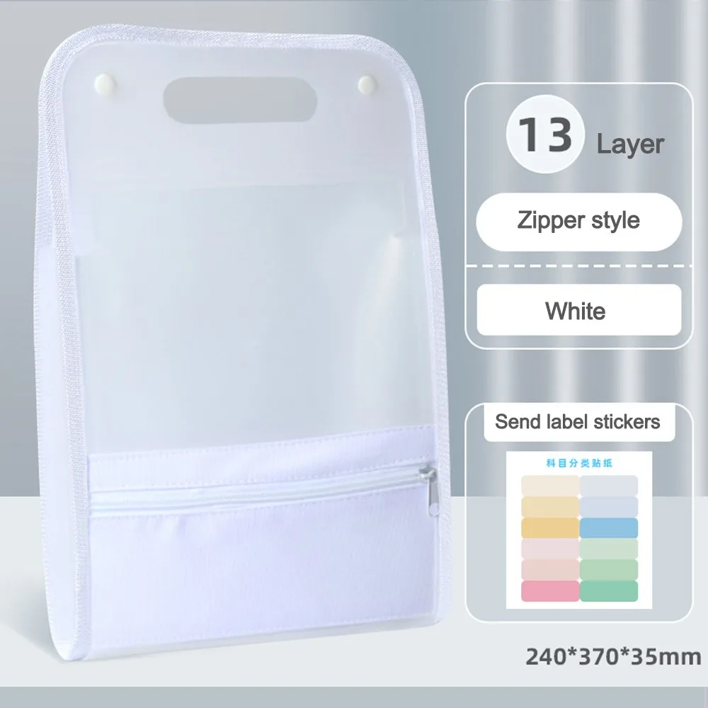 

Vertical Accordion Zipper Bag 13 Pockets Large Capacity A4 File Folder Waterproof Classified Storage Test Paper Storage Bag