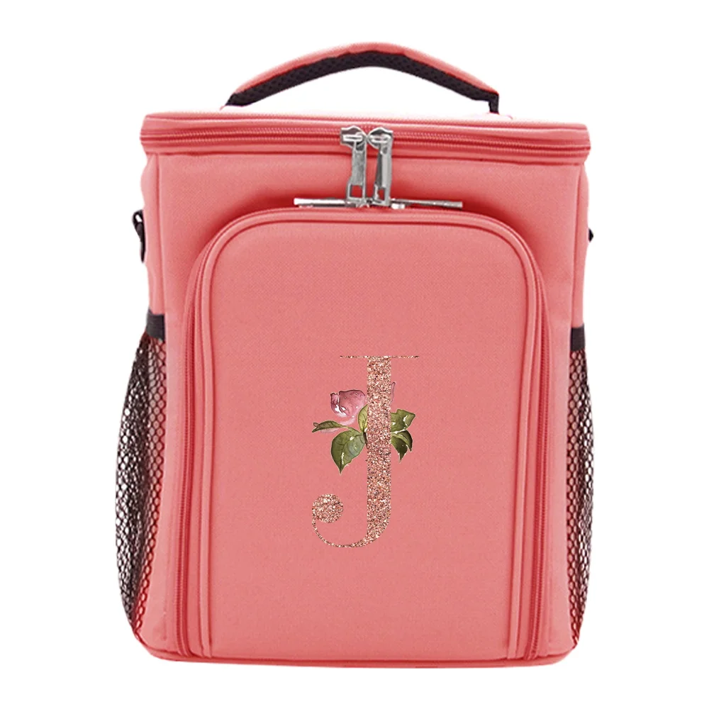 حقيبة تبريد ذات سعة كبيرة، حقائب غداء كروس بودي عازلة للحرارة، أكياس طعام للنزهات، سلسلة بنمط ذهبي وردي، حقيبة تخزين خارجية #6