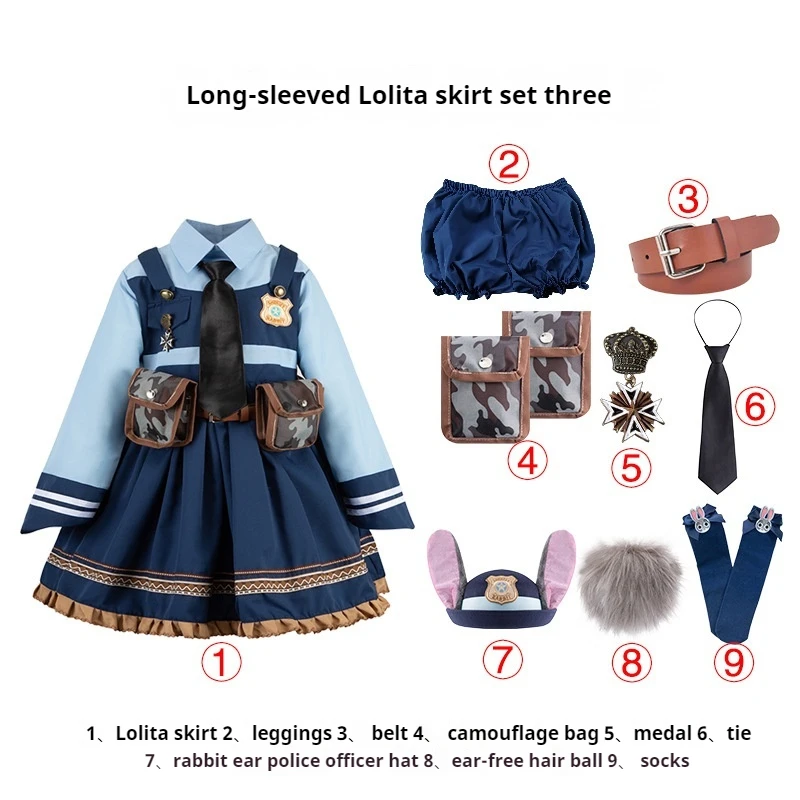 2024 New Children'S Dress Lolita Cosplay Judith Laverne Hopps Apparel Cap Festival Programme Costume Kid Birthday Christmas Gift