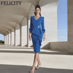 FELICITY Modern Mother of the Bride Dress 2025 Sheath V-Neck Formal Wedding Guest Dresses Belt Feathers Short Party Evening Gown