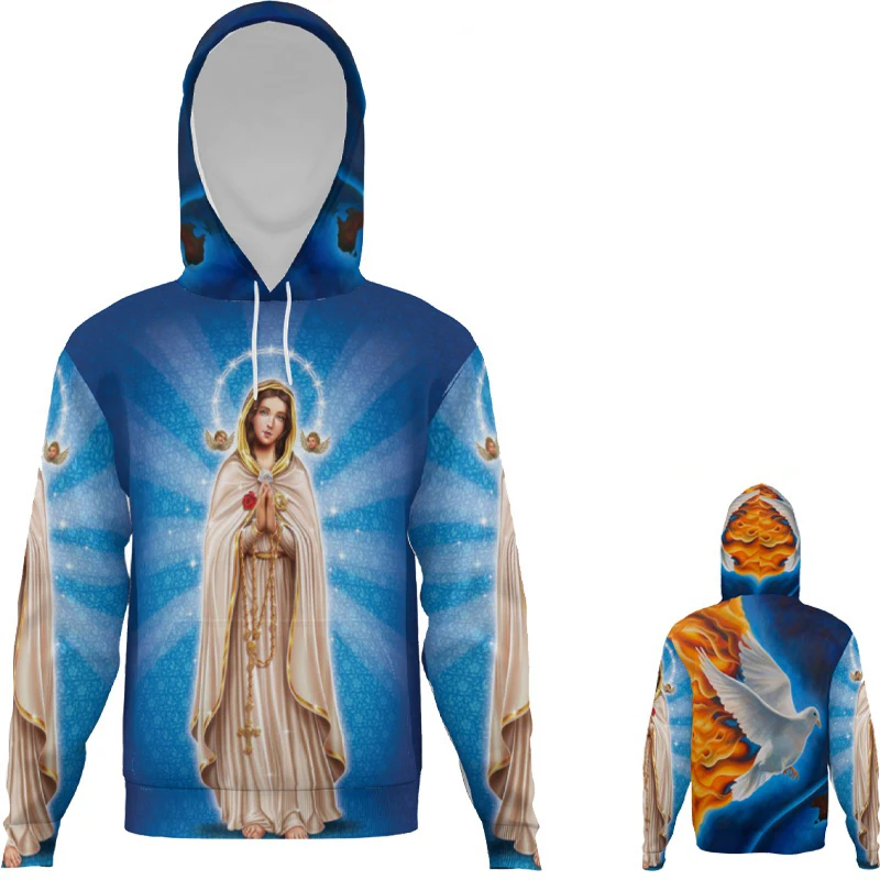 Fashion Cross Jesus Hoodies Virgin Mary 3D Print Men Women Streetwear Cool Y2k Hoodie Pullovers Hooded Sweatshirts Kid Clothing