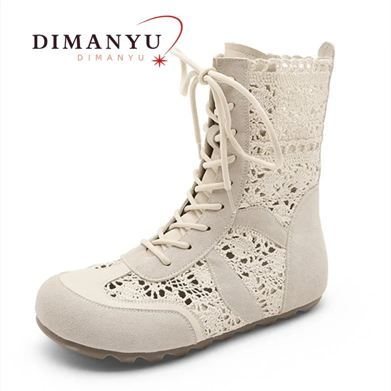 

Women's Summer Boots 2026 New 6cm Internal Height Increase Hollow Lace Splicing Cool Boots Women Casual High-top Boots For Women