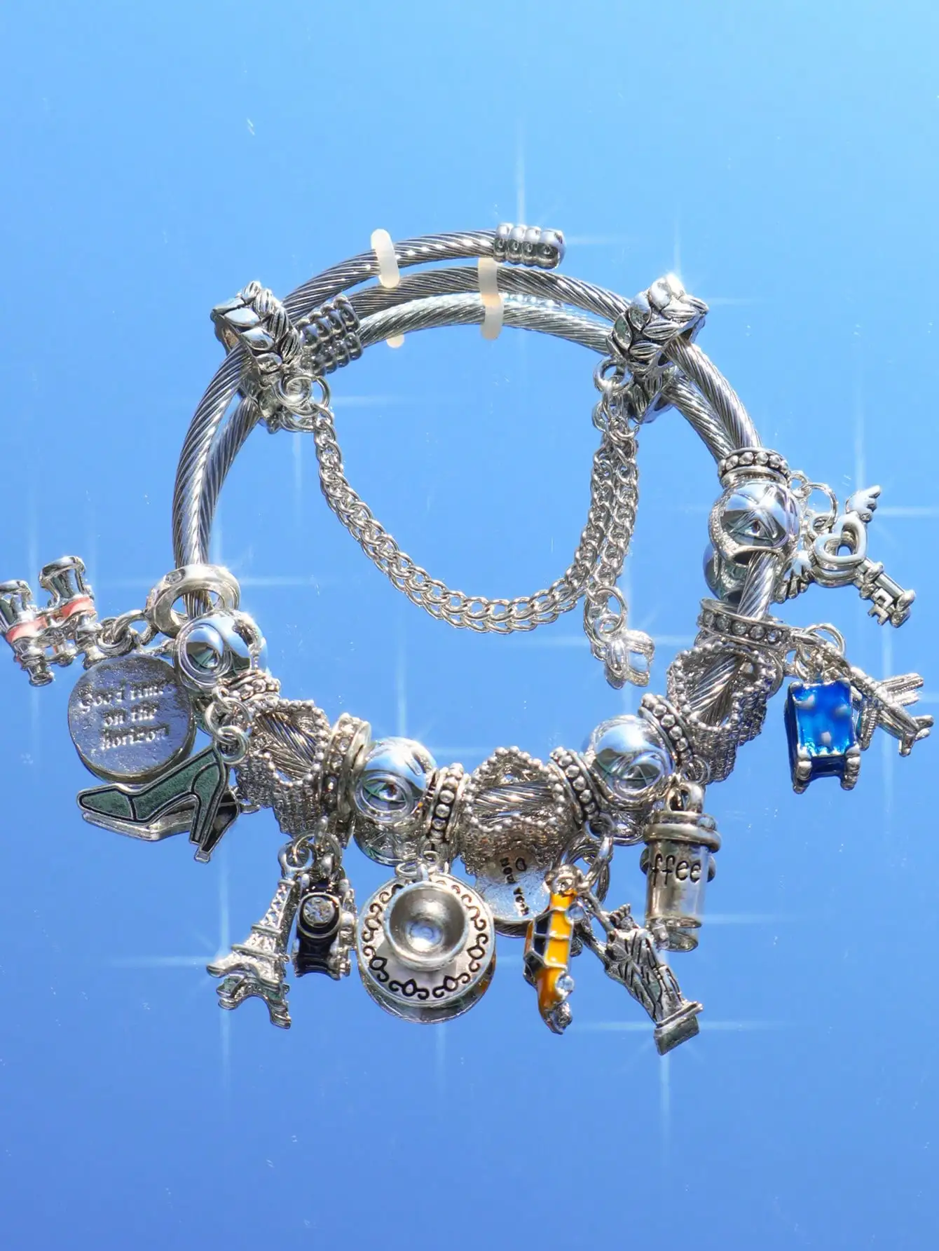 

Регулируемый браслет-оберег из проволоки с подвесками в путешественном стиле, модные украшения серебристого цвета