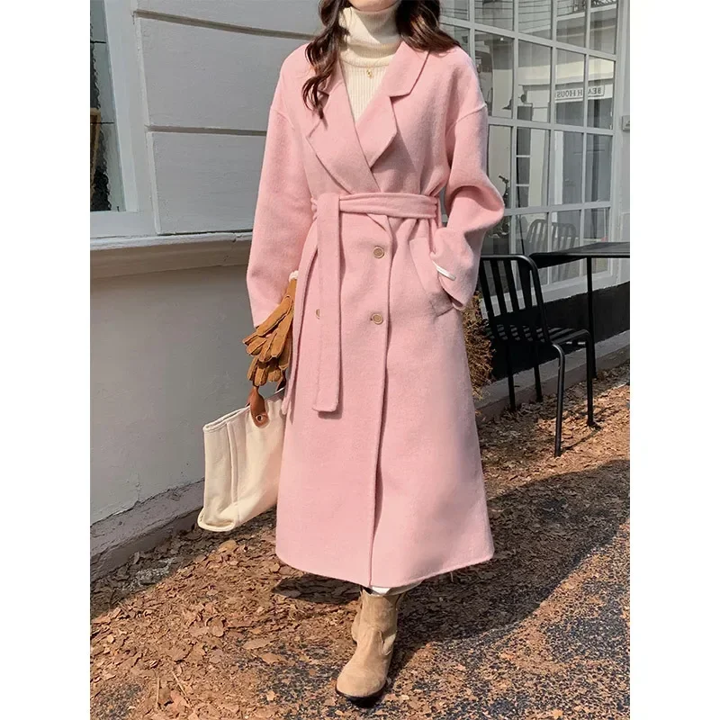 

High-end extended camel wool coat women's loose wide version thin and lazy woolen coat