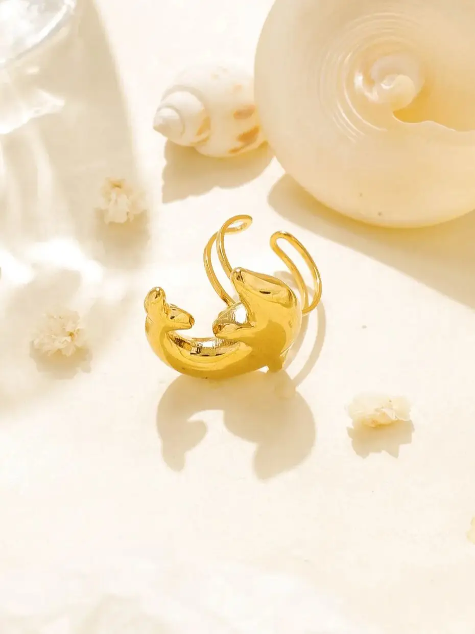 

Creative personality 316L stainless steel dolphin open ring 2025 party waterproof jewelry women's 18K gold-plated ring gift