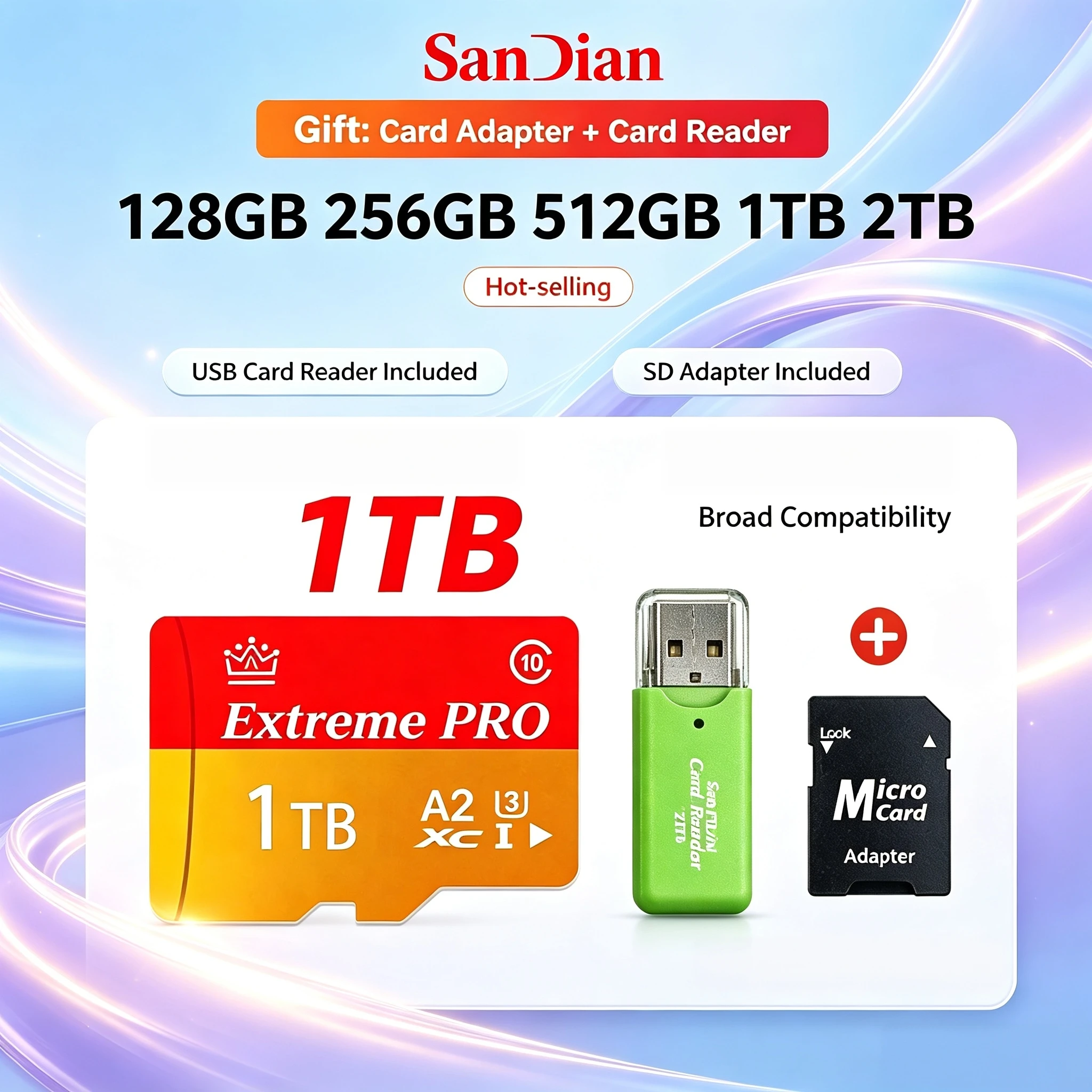 Class 10 U3 V30 256GB Micro TF SD Card High Speed Waterproof with USB Adapter Plug Play for Camera Phone Laptop Pro
