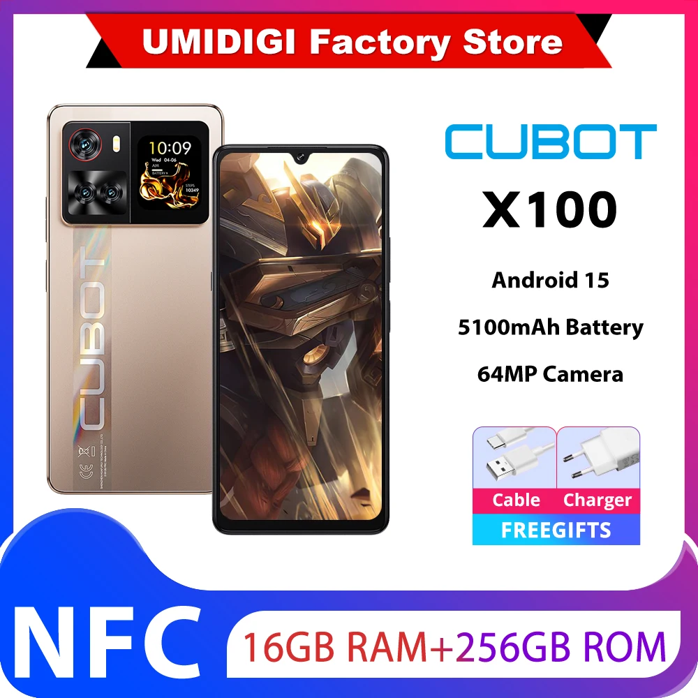 Смартфон CUBOT X100 NFC 5G, Android 15, размер 7025, 2,5 ГГц, 6,88 дюйма, 8 ГБ, 256 ГБ, телефон Mobiel, аккумулятор 5100 мАч, 64 МП, сотовый телефон