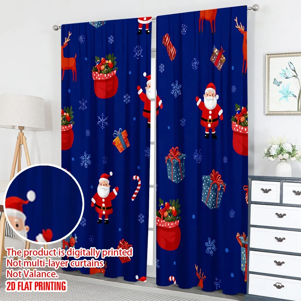 2 قطعة 2D الطباعة المسطحة ستائر عيد الميلاد العصرية عيد الميلاد سانتا الثلج هدية الرقمية المطبوعة البوليستر الستائر عطلة #5