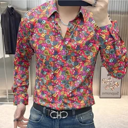 Summer Smart Casual Elegant Fashion Retro Korean Style Loose Casual Men's Shirt Print Handsome Button Lapels Short Sleeve Tops