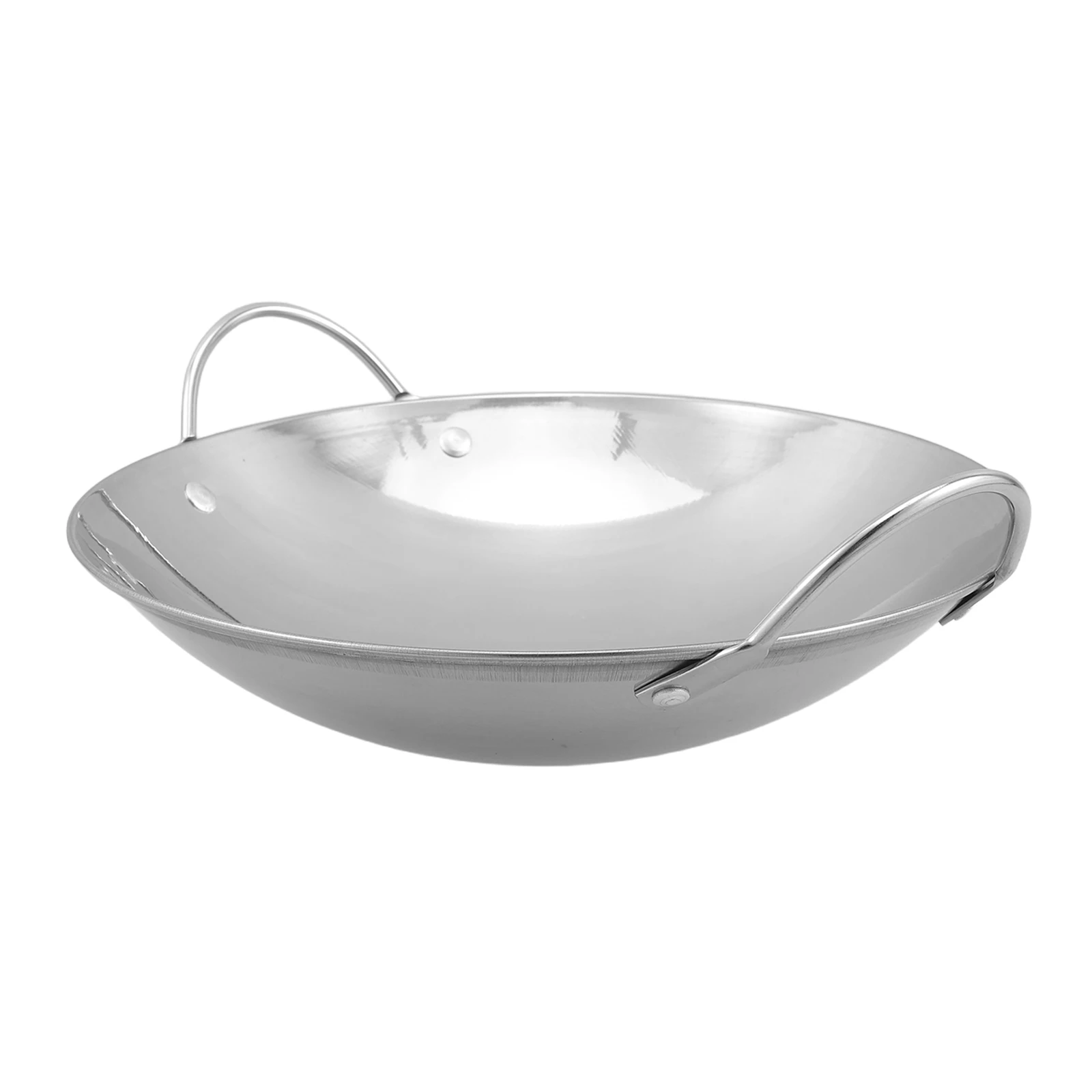 

Stainless Steel Anti-Scalding Handles Cooking Pot Smooth Non-Stick Surface Easy Cleaning Metal Wok Kitchen Helper Suitable Home