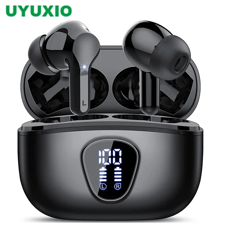 New Wireless Earbuds HiFi Stereo Headphones BT5.3 with ENC Noise Cancelling 48H LED Display Ear Buds IP7 Waterproof Earphones