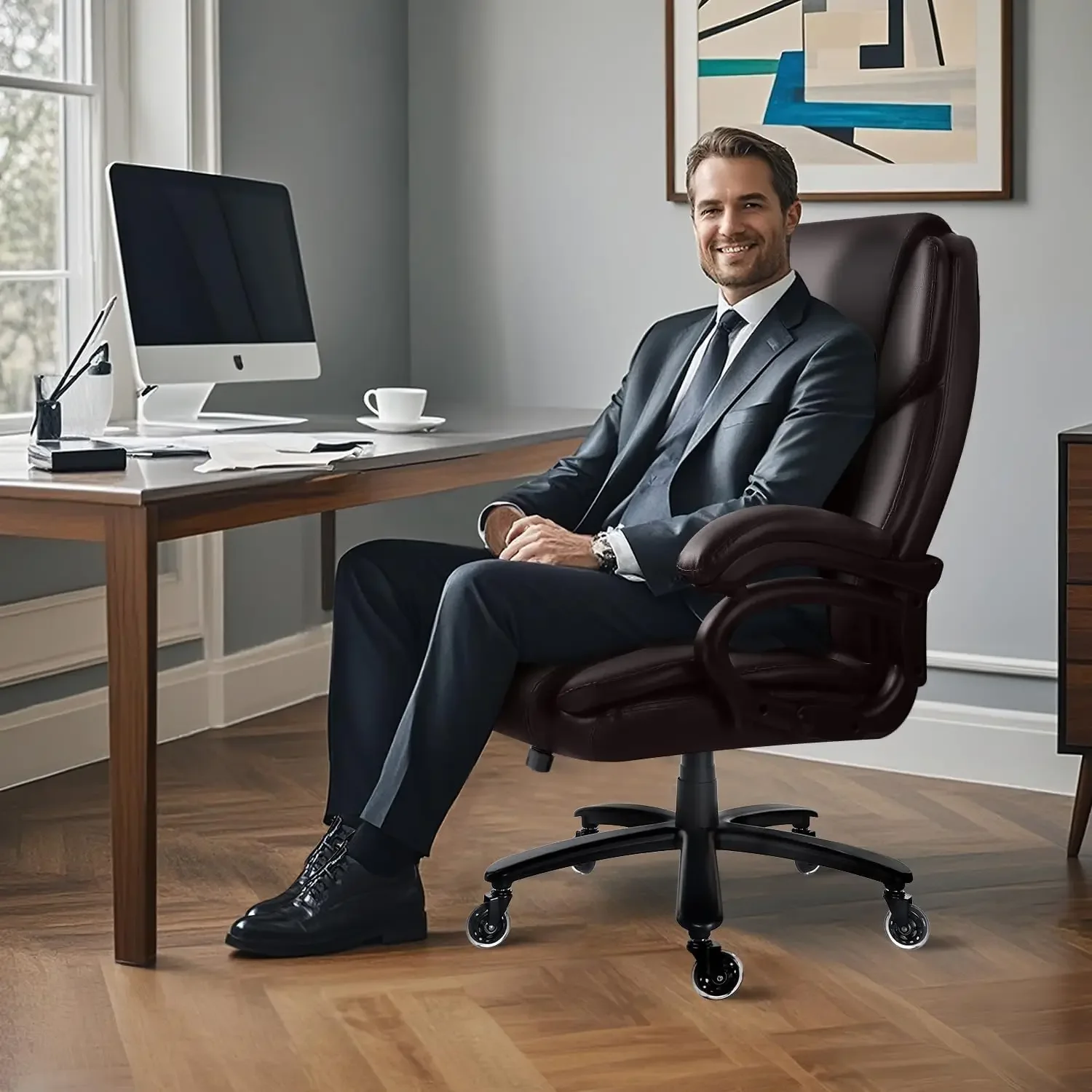 [سعر مخفض! ] كرسي مكتب كبير وطويل بوزن 500 رطل، كرسي شديد التحمل للأشخاص الثقيلين، دعم قطني مريح قابل للتعديل Exec