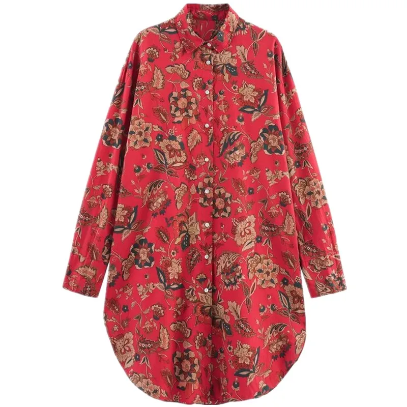 

Summer 2025 Loose Fit Cotton Long Sve Printed Collar irt Women's Faion New Arrival Versatile Wide irt Commute Sle