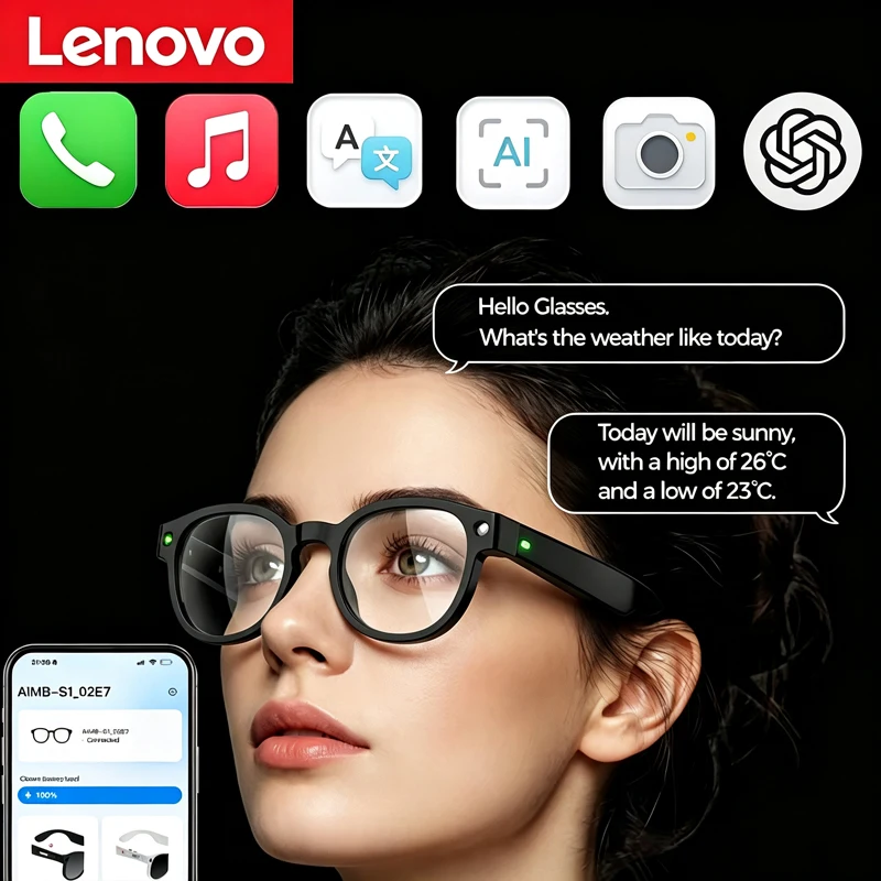 Lenovo Smart AI Glasses 4K HD Shooting Video Recording Glasses Bluetooth Listening To Music Translation For Men and Women