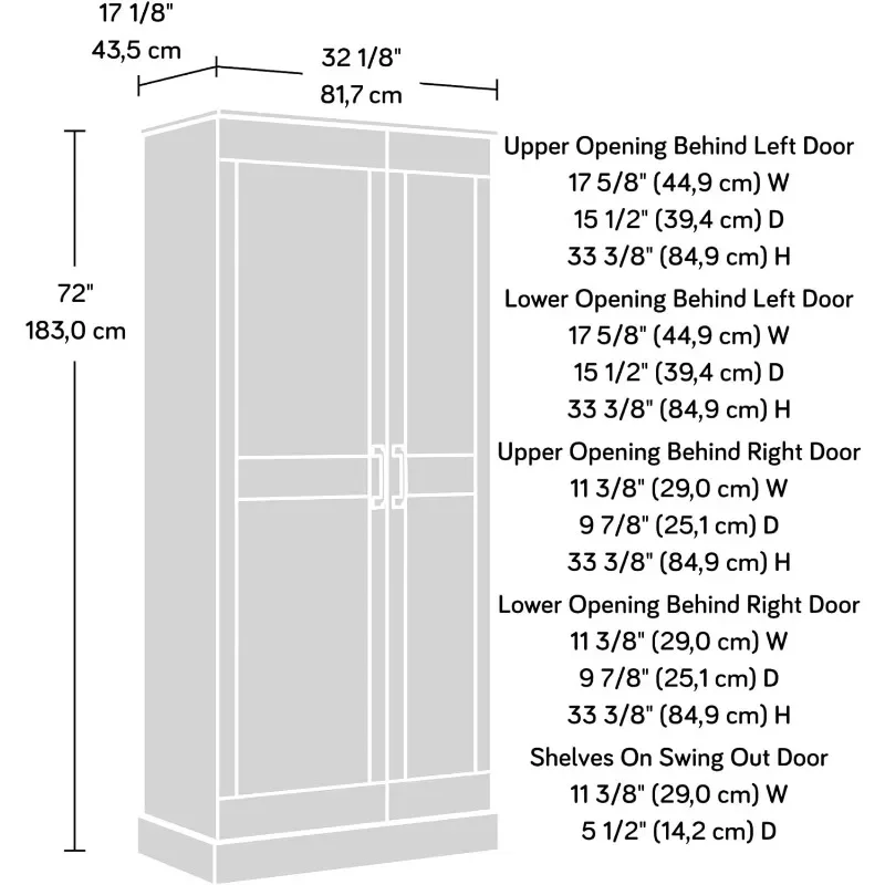 home.Miscellaneous 2-Door Swing Out Storage Pantry Cabinet, L: 32.17" x W: 17.13" x H: 72.09", Rural Pine Finish