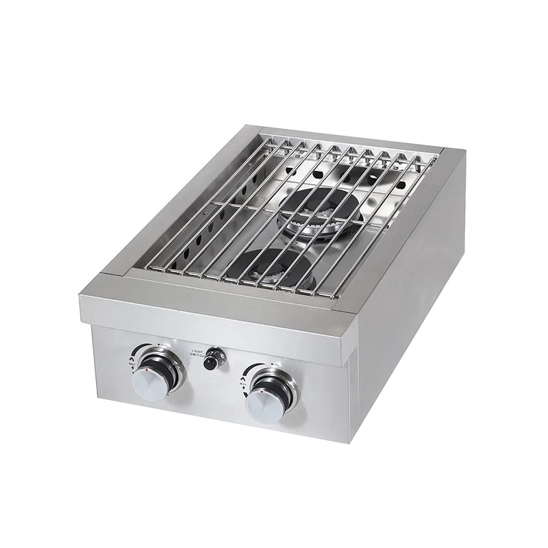 Outdoor Kitchen Cooking Barbeque Island Gas Stainless Steel 304 BBQ Double Side Burner Grill