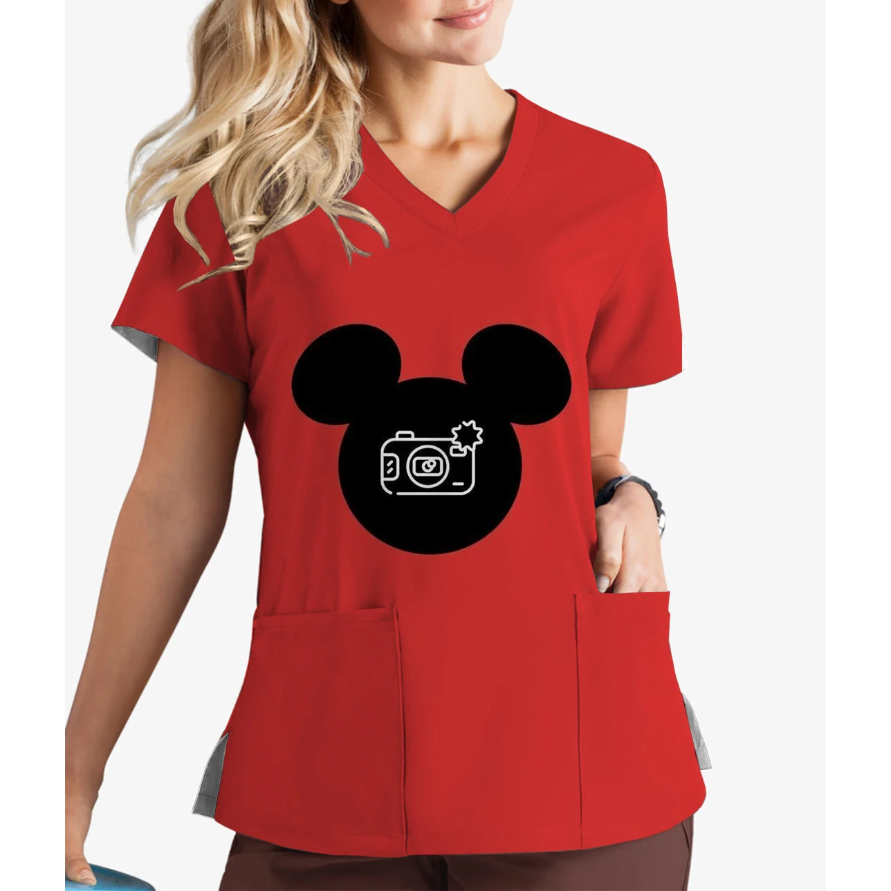 الأكثر مبيعاً الصيف المرأة الحيوانات الأليفة طبيب الطبية الخامس الرقبة زي العمل ديزني ميكي ميني طباعة متجمد قصيرة الأكمام ممرضة موحدة
