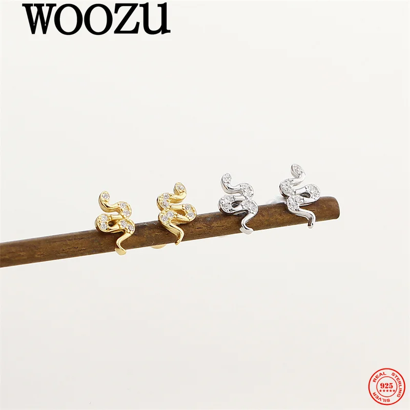 

WOOZU 925 Sterling Silver Chic Design Snake Zircon Screw Bead Earrings for Women Party Rock Punk Fine Jewelry Gothic Accessories