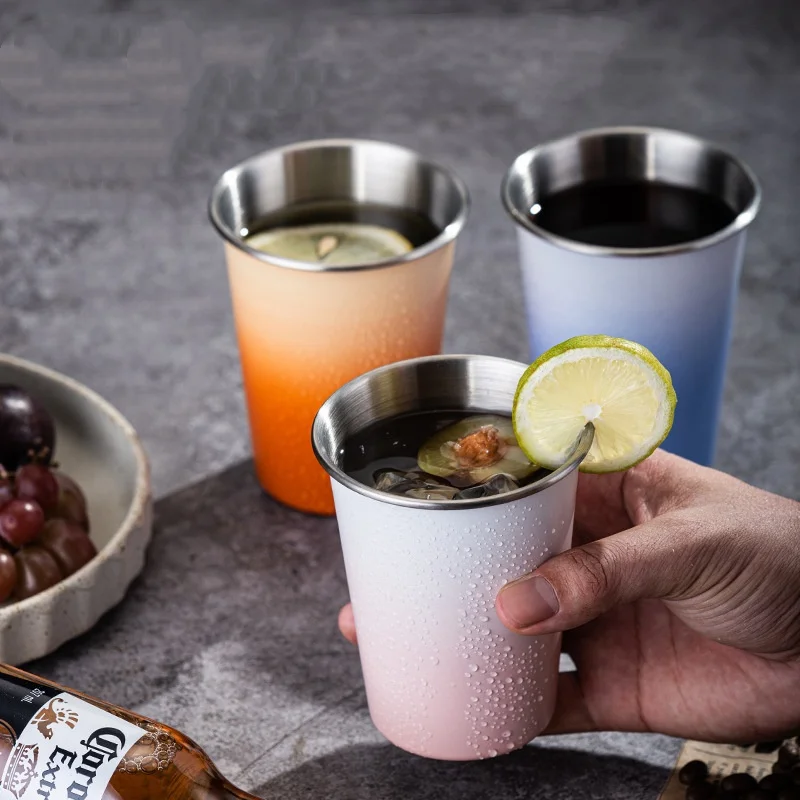 1PCS 330ml Color Changing Gradient Mug 304 Stainless Steel Cup Cold Drink Tumbler for Water Juice Coffee Bar Home Cup